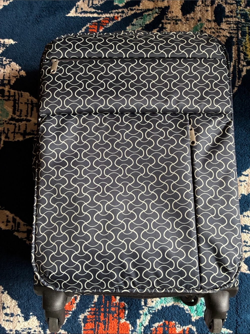 Blue & White Print Carry-On Suitcase - Monoprix Paris, Spinner Wheels